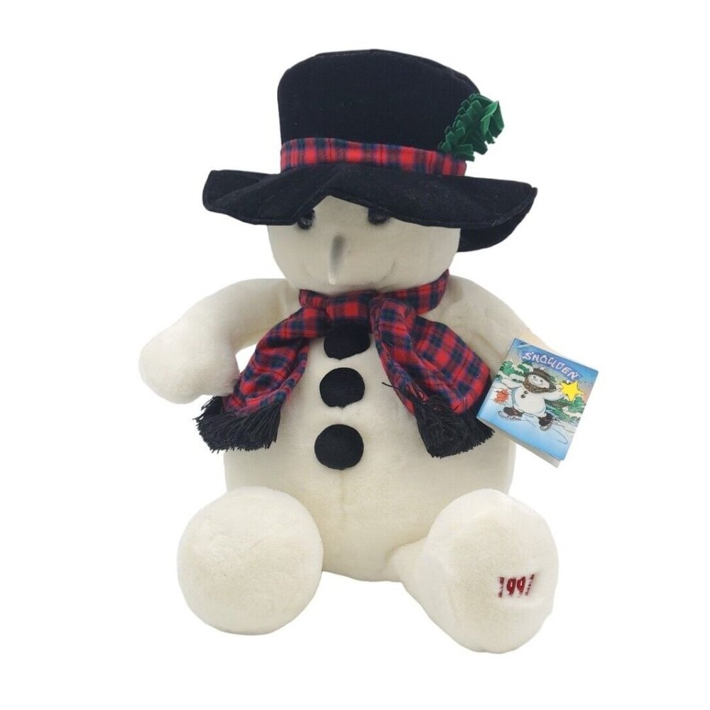 Snowden Christmas Plush Snowman‎ 22" Black Top Hat Red Plaid Scarf 1997 Tags VTG